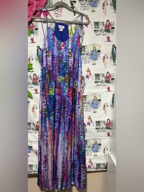Nicole Miller Blue and Multicolor Abstract Slip Dress